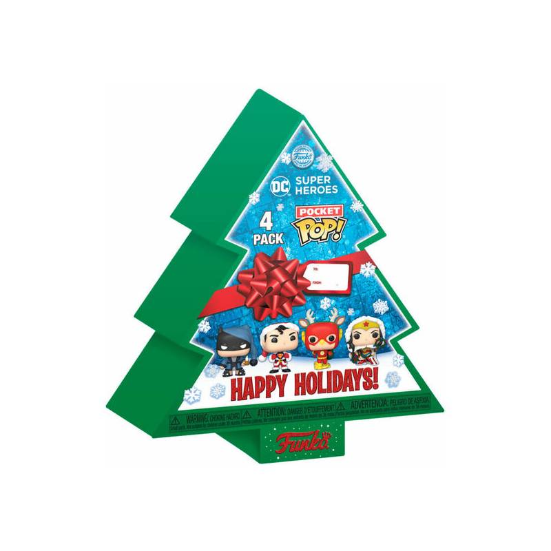 arbol con 4 figuras pocket pop dc comics happy holidays