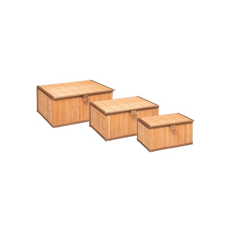 juego de 3 cestas diferentes tamaños bambú con tapa