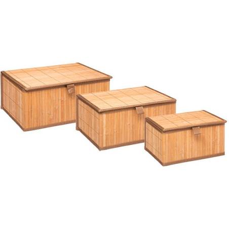 juego de 3 cestas diferentes tamaños bambú con tapa