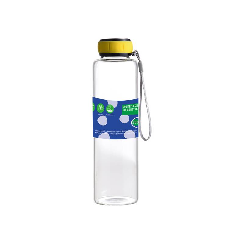 botella agua 550ml borosilicato amarillo casa benetton