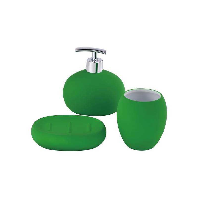 set 3pc accesorios de baño vaso dispensador de jabón plato para jabón cerámica verde rainbow