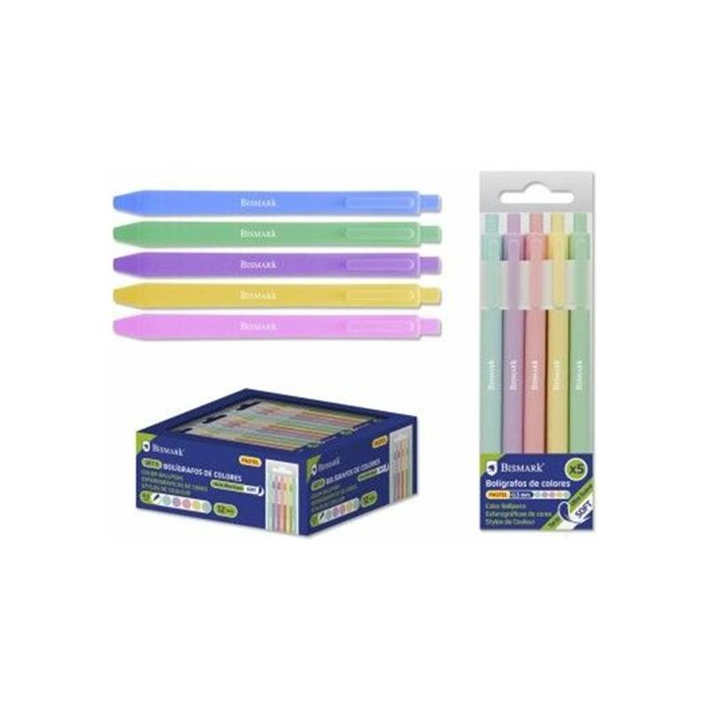 pack 5 boligrafos soft tinta colores pastel 07mm