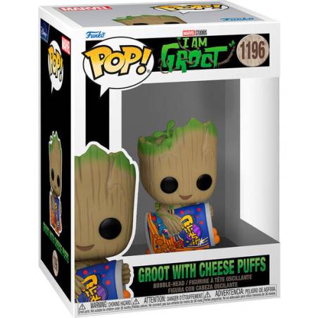 figura pop marvel i am groot groot with cheese puffs