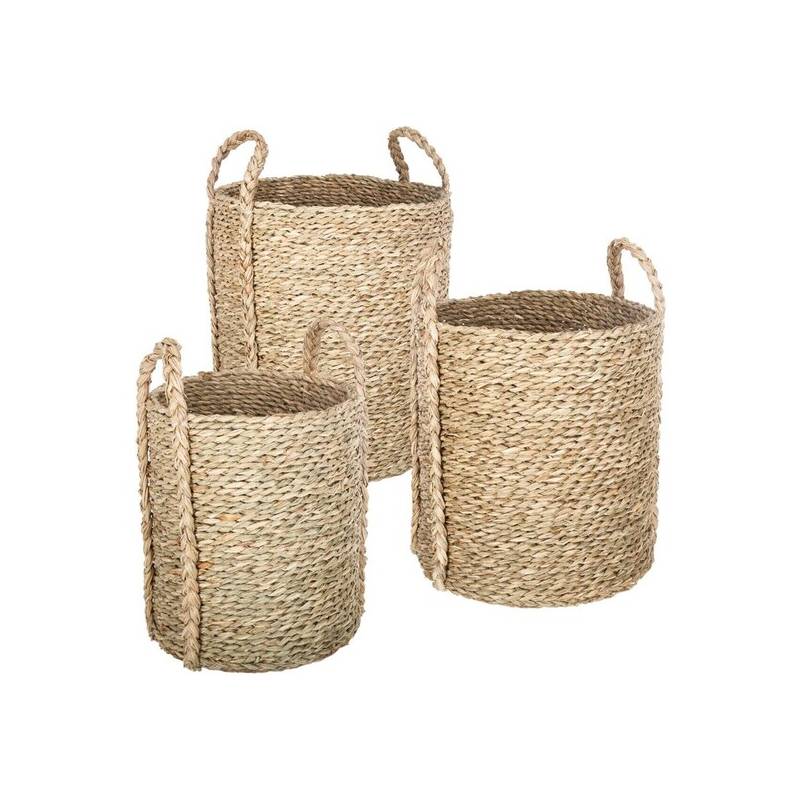 conjunto de 3 cestas redondas color natural