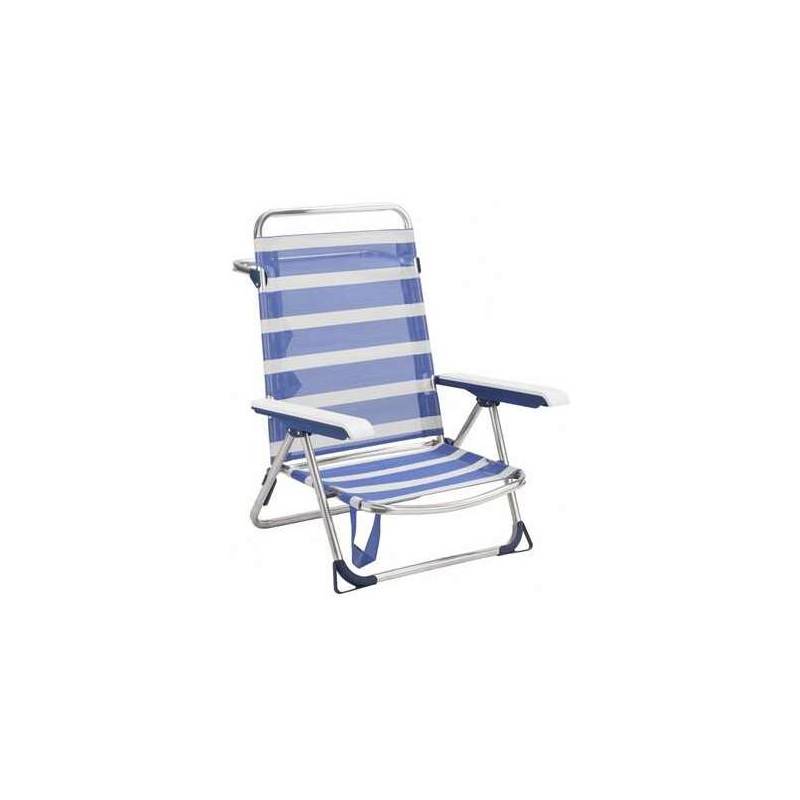 silla cama playa aluminio multiposición con asa y pata trasera plegable color rayas 62x82x65 cm