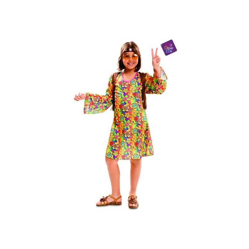 disfraz happy hippie chica 5 6 años niña cinta cabeza y vestido con chaleco