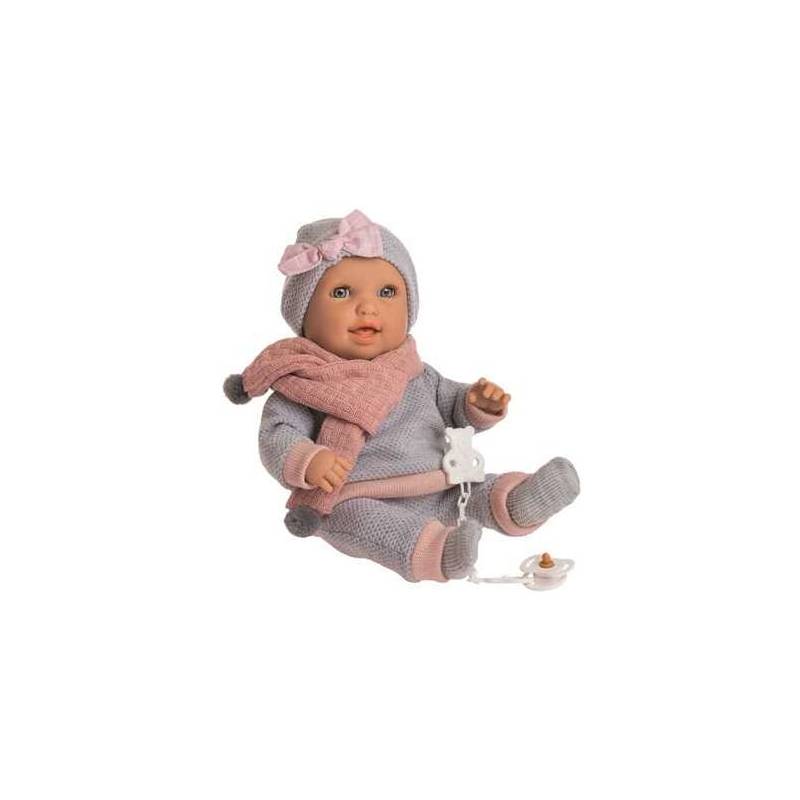 muñeco baby susu interactivo con pijama gris y mecanismo llora rie y succiona el chupete 38 cm