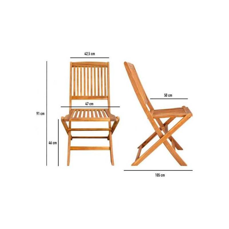 conjunto de 2 sillas de acacia aktive 46x59x59 cm