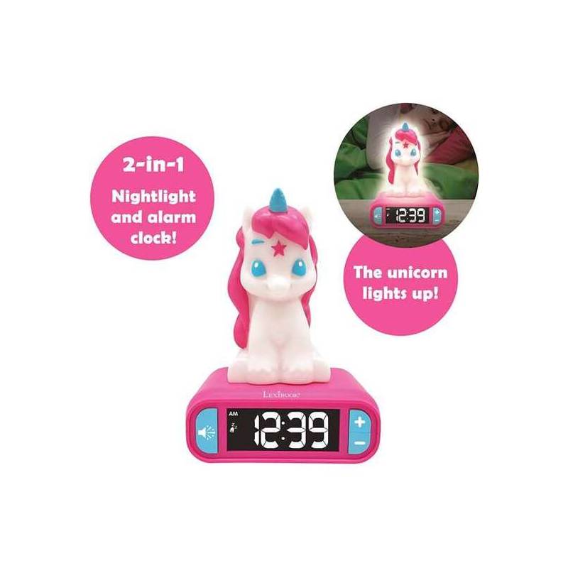 despertador digital unicornio 3d con efectos de sonido 15x10x20cm