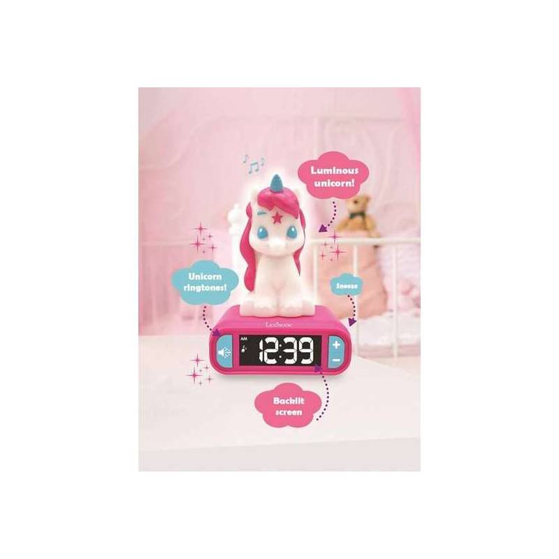 despertador digital unicornio 3d con efectos de sonido 15x10x20cm