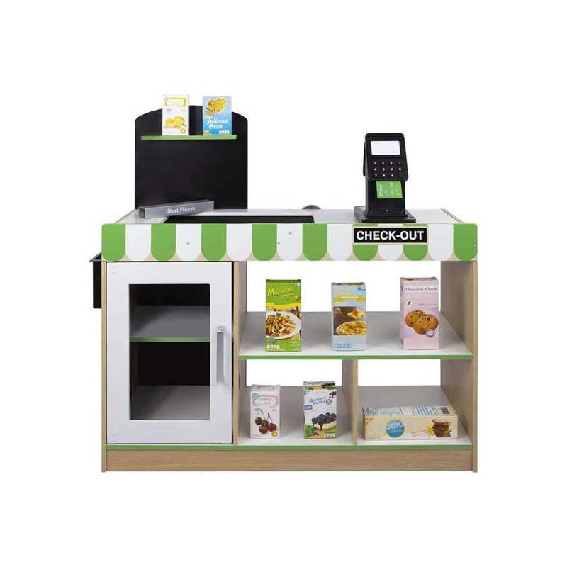 supermercado de madera con 25 accesorios y caja registradora eléctrica 80x30xh80 cm