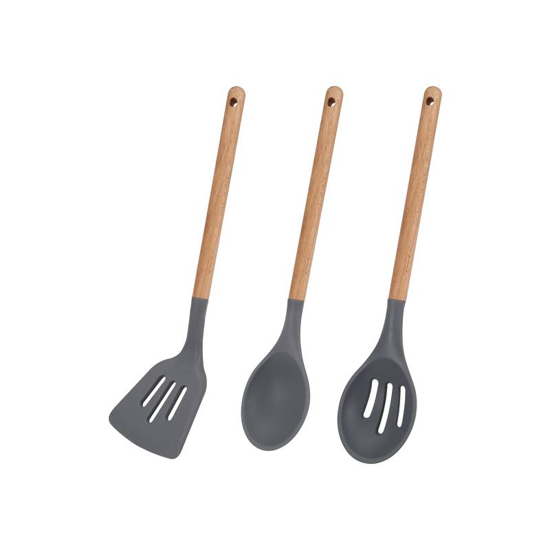 set 3pc utensilios de cocina silicona madera