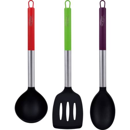 pack 2 tapas universales de cristal en color rojo y verde 3 utensilios de cocina en nylon