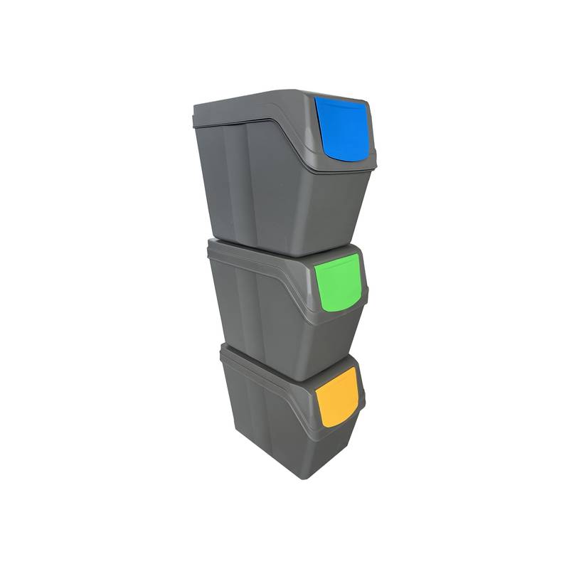 juego de 3 cubos de reciclaje 60 litros de compartimento gris