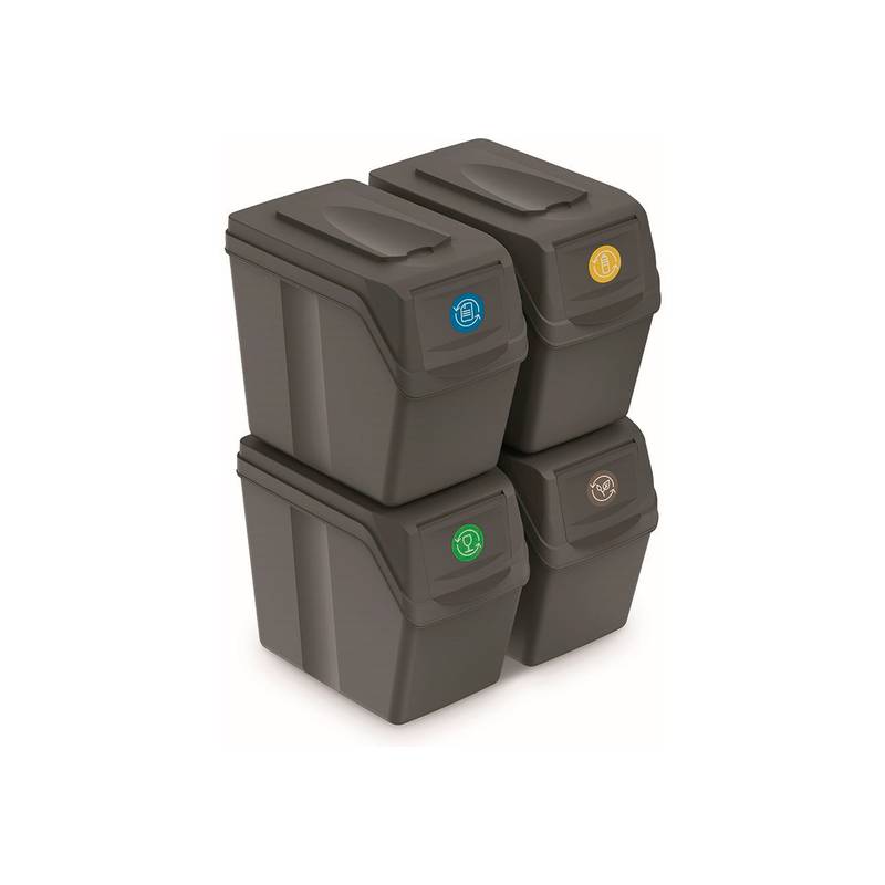 juego de 4 cubos de reciclaje 80l prosperplast sortibox de plastico en color gris