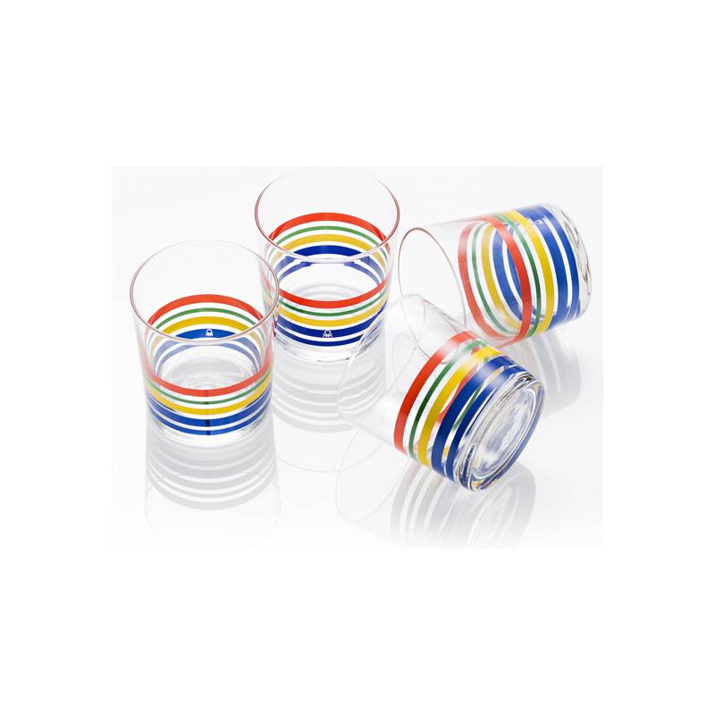 set 4pcs vasos de agua 0345l cristal rayas finas multicolor casa benetton