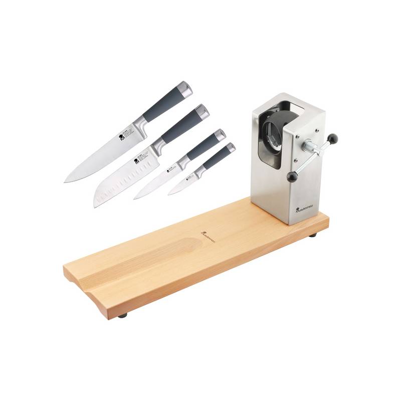 jamonero bergner masterpro 62 x 195 x 33 cm con set de 4 cuchillos de cocina san ignacio masterpro